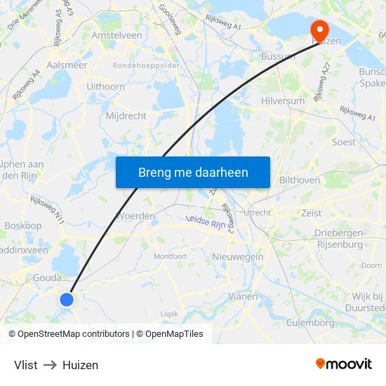 Vlist to Huizen map