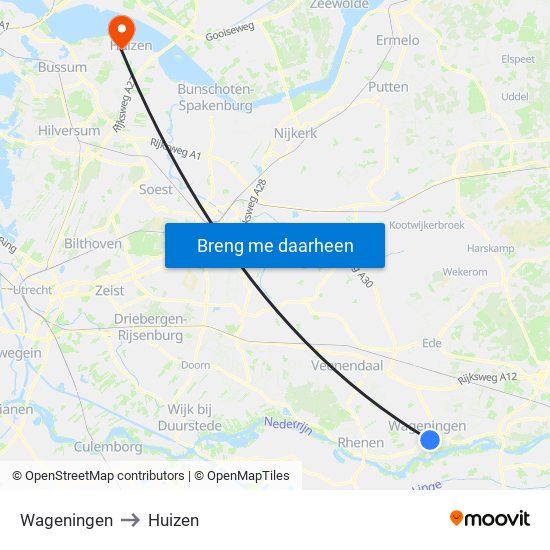 Wageningen to Huizen map