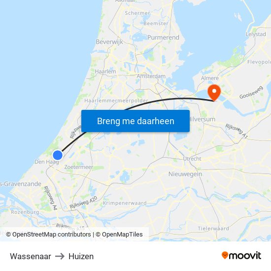 Wassenaar to Huizen map