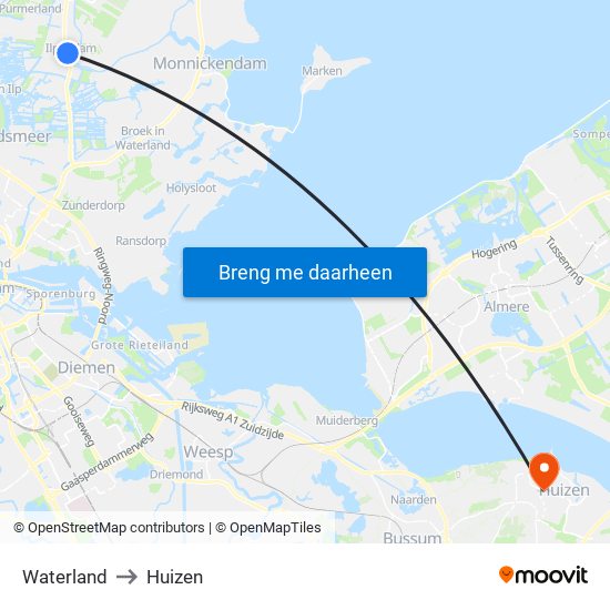 Waterland to Huizen map