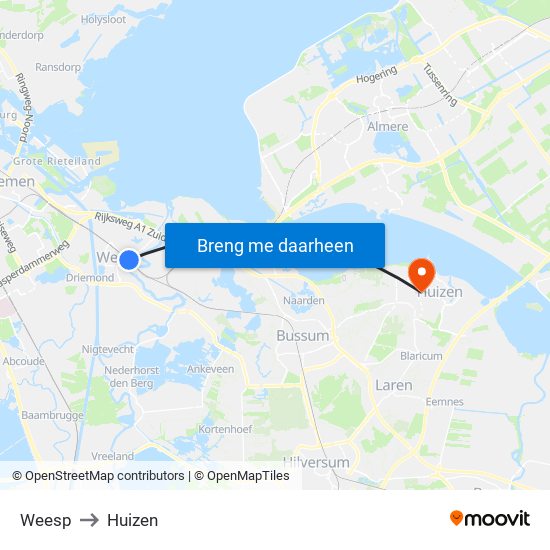 Weesp to Huizen map