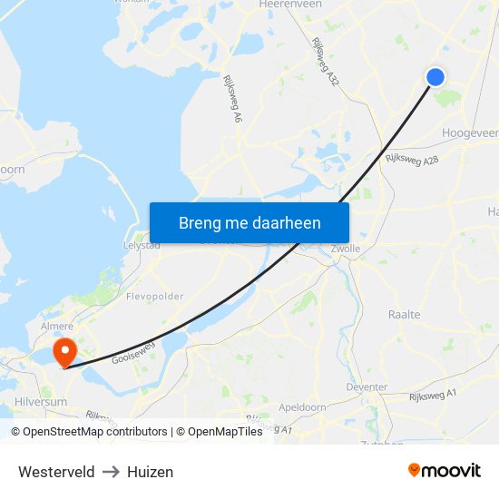 Westerveld to Huizen map