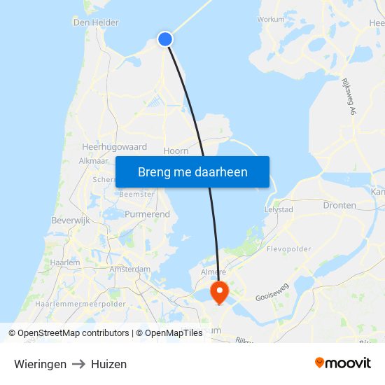 Wieringen to Huizen map