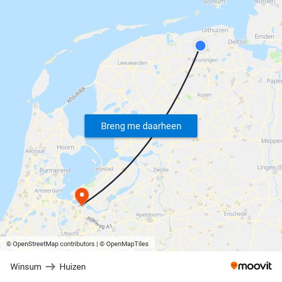 Winsum to Huizen map
