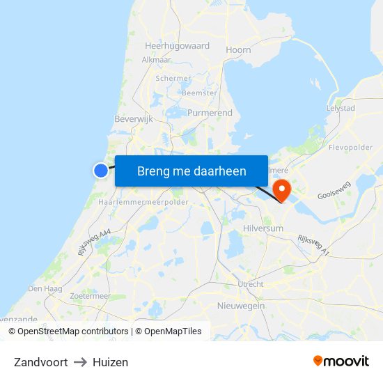 Zandvoort to Huizen map