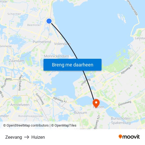 Zeevang to Huizen map