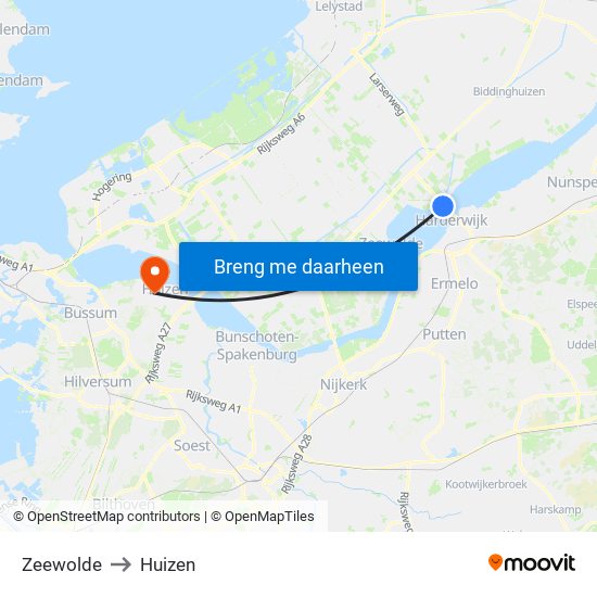 Zeewolde to Huizen map