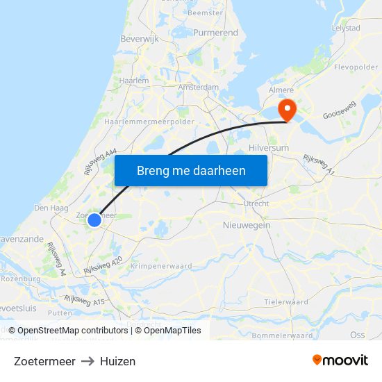 Zoetermeer to Huizen map