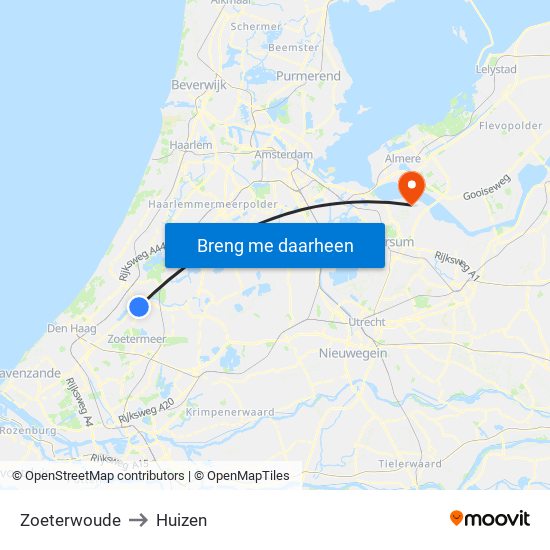 Zoeterwoude to Huizen map