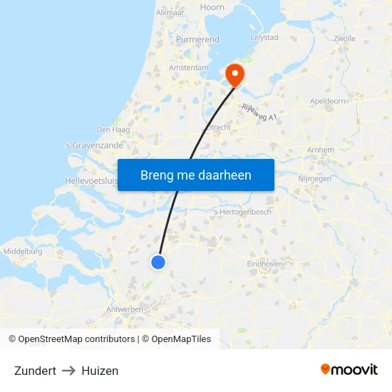 Zundert to Huizen map