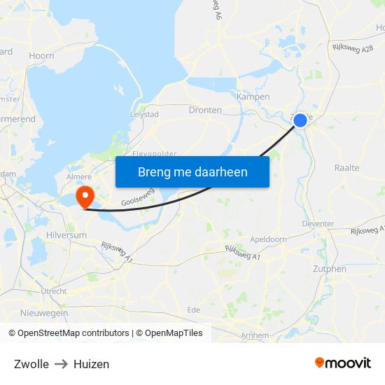 Zwolle to Huizen map