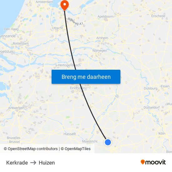 Kerkrade to Huizen map