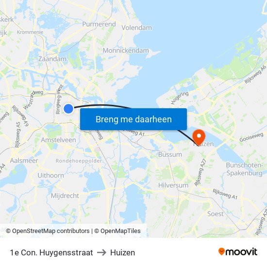 1e Con. Huygensstraat to Huizen map