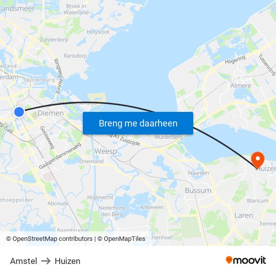 Amstel to Huizen map
