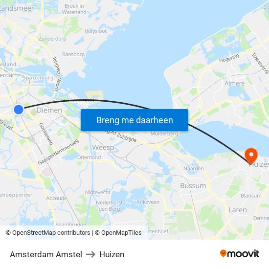 Amsterdam Amstel to Huizen map