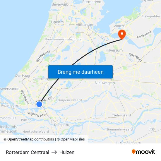 Rotterdam Centraal to Huizen map
