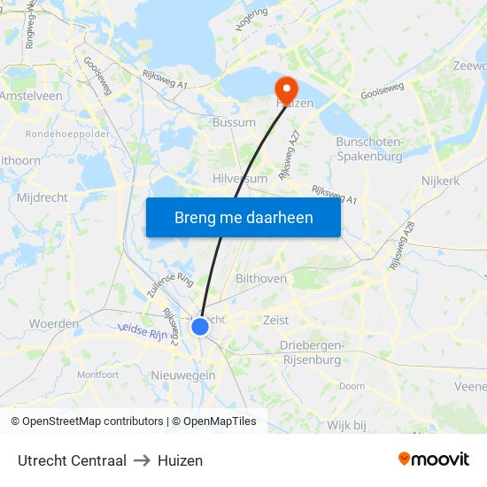 Utrecht Centraal to Huizen map