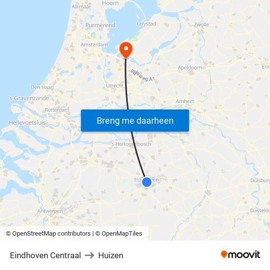 Eindhoven Centraal to Huizen map