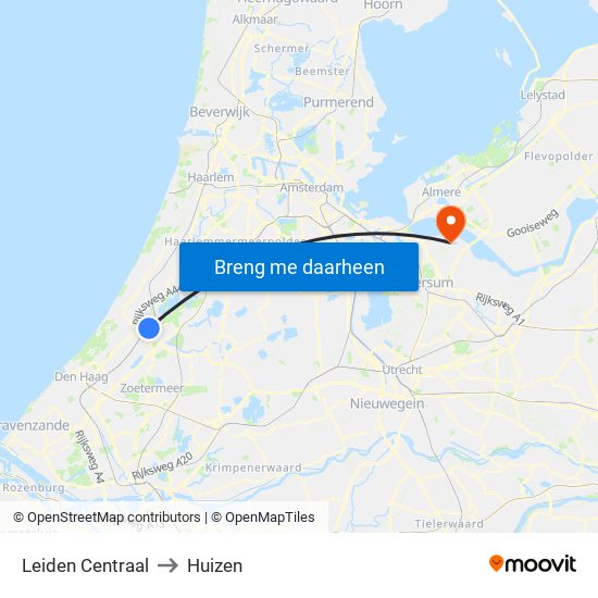 Leiden Centraal to Huizen map