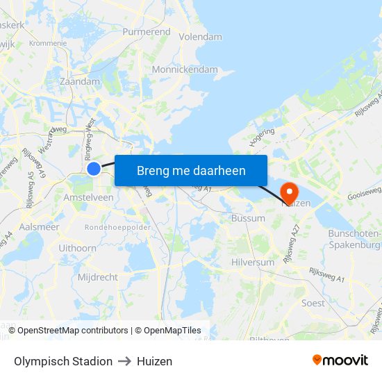 Olympisch Stadion to Huizen map