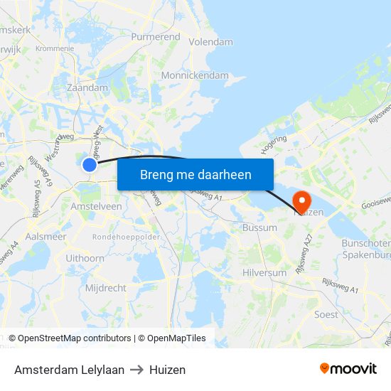 Amsterdam Lelylaan to Huizen map