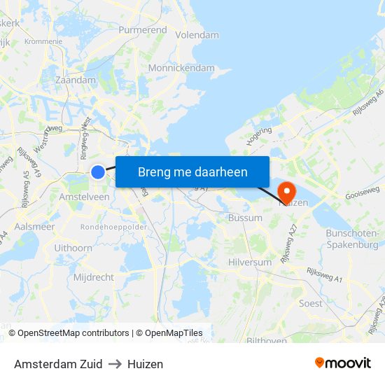 Amsterdam Zuid to Huizen map