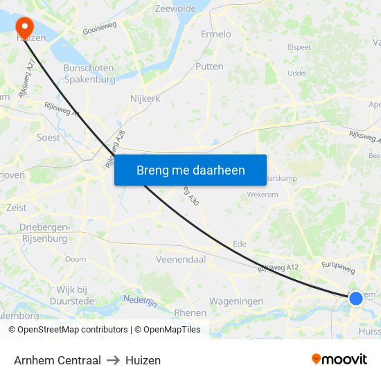 Arnhem Centraal to Huizen map