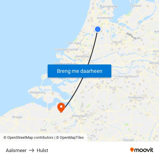 Aalsmeer to Hulst map