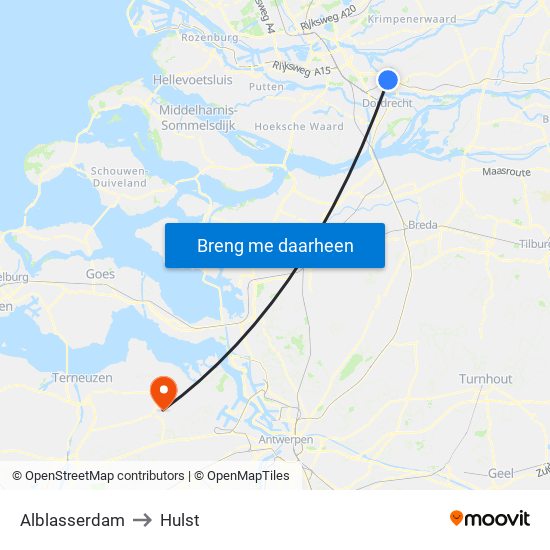 Alblasserdam to Hulst map