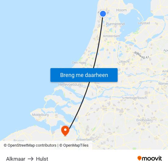 Alkmaar to Hulst map