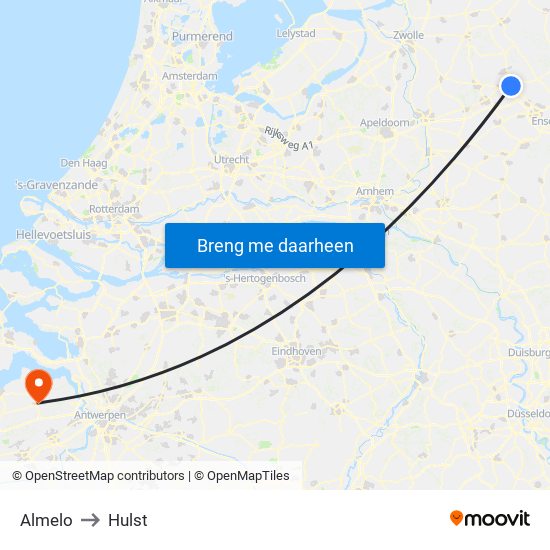 Almelo to Hulst map
