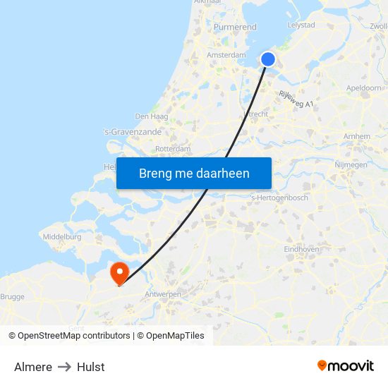 Almere to Hulst map