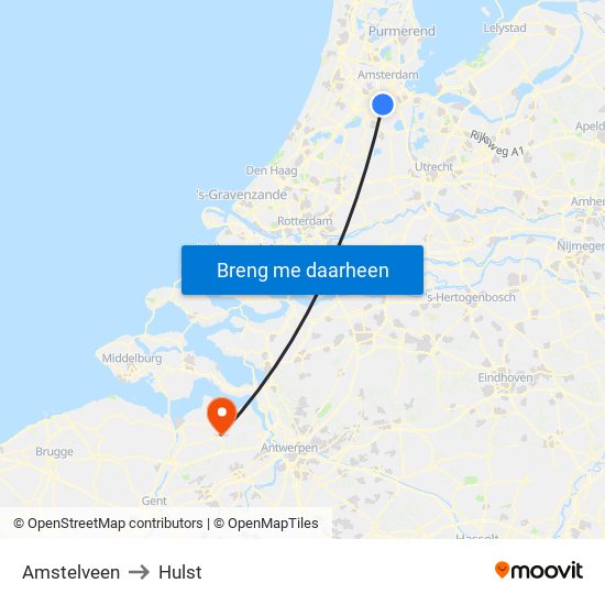 Amstelveen to Hulst map
