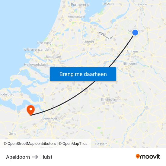 Apeldoorn to Hulst map