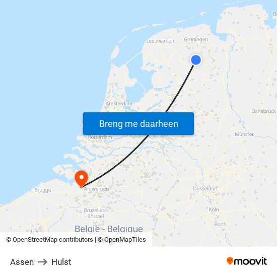 Assen to Hulst map