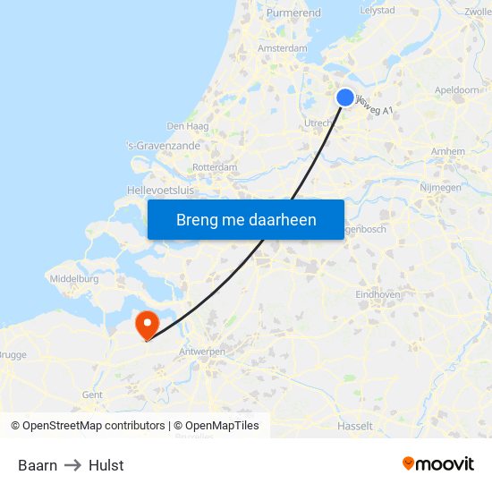 Baarn to Hulst map