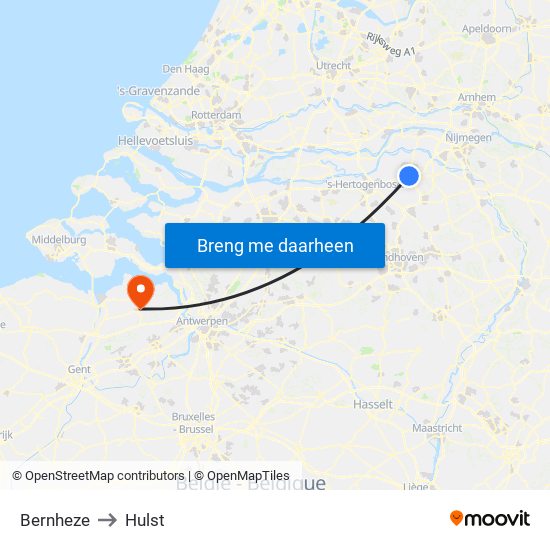 Bernheze to Hulst map