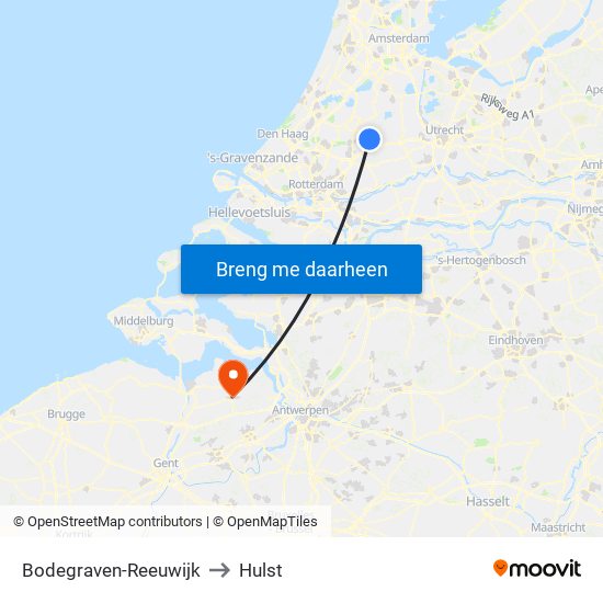 Bodegraven-Reeuwijk to Hulst map