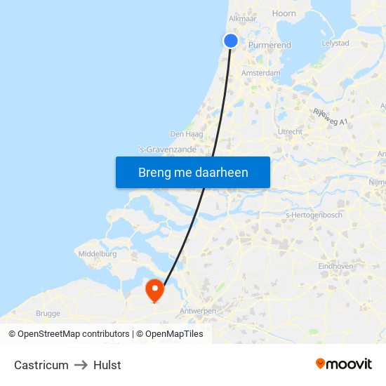Castricum to Hulst map