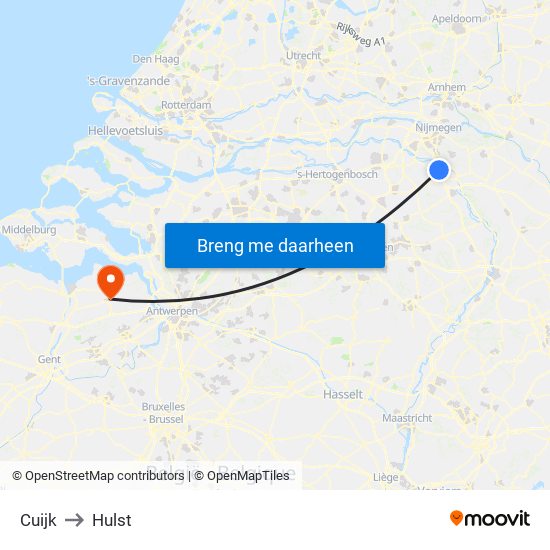 Cuijk to Hulst map