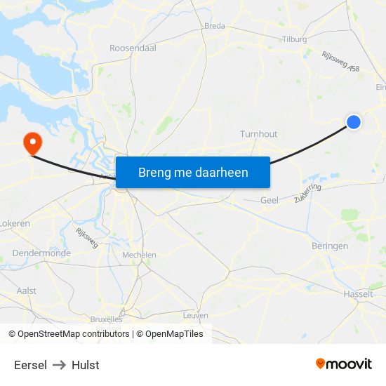 Eersel to Hulst map