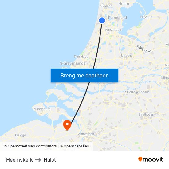 Heemskerk to Hulst map