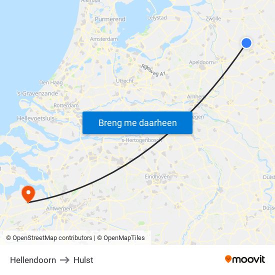 Hellendoorn to Hulst map