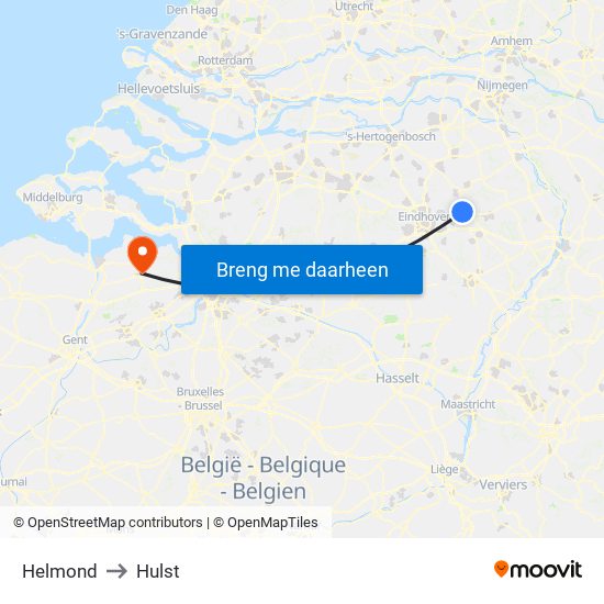 Helmond to Hulst map