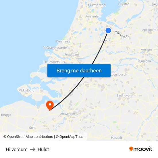 Hilversum to Hulst map