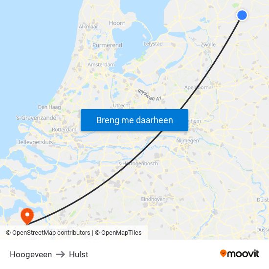 Hoogeveen to Hulst map