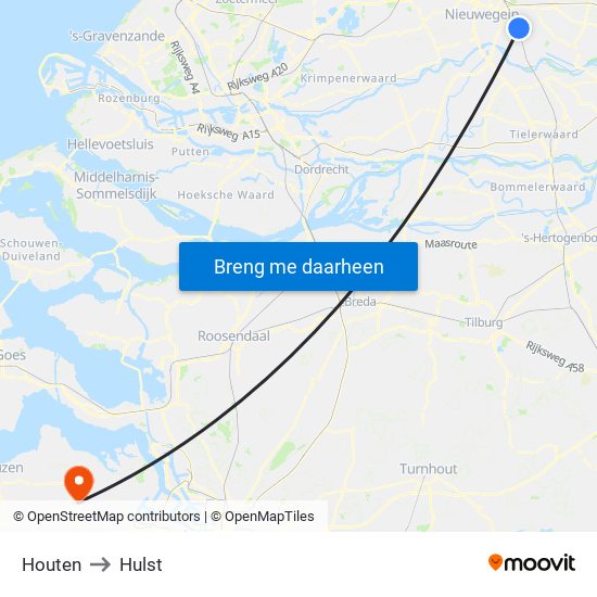 Houten to Hulst map