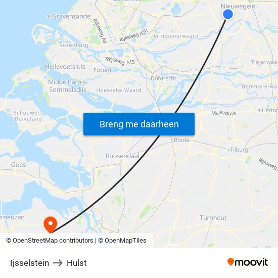 Ijsselstein to Hulst map