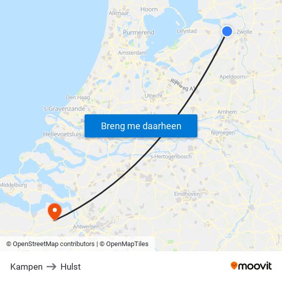 Kampen to Hulst map