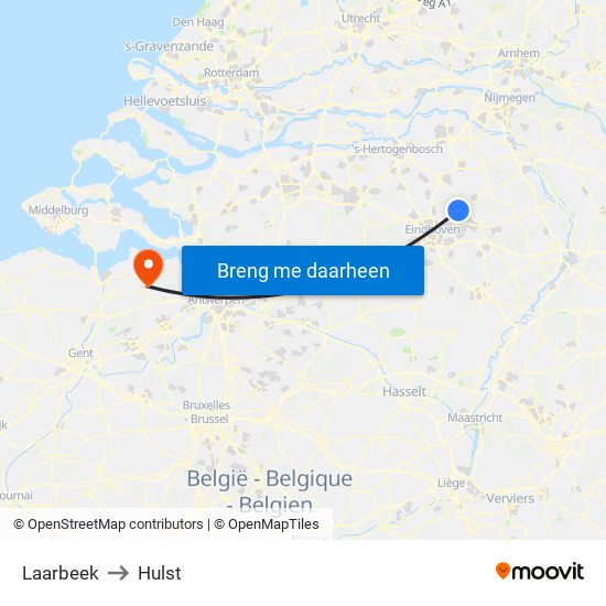 Laarbeek to Hulst map